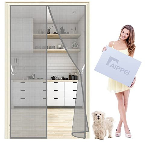 Fly Screen Door Windows to Open & Close, 75x215 cm Self Adhesive Insect Screen Roller Blind Keep Fly Bug Out, Gray P