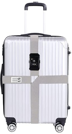 Koffergurt mit Zahlenschloss TSA Kofferband mit adressschild Verstellbar Kreuzgurt mit kofferanhänger Bunt Gepäckgurt Gepäckband für 20-32 Zoll Reise Koffer Reisezubehör (Grau-TSA)