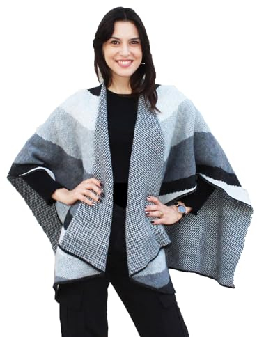 creazioni unique Cape Femme Hiver Chaud Chic et Elegant - Châle Poncho Femme en Laine Mélangée Made in Italy avec Essence de Fleurs de Cerisier (Blanc/Gris/Noir)