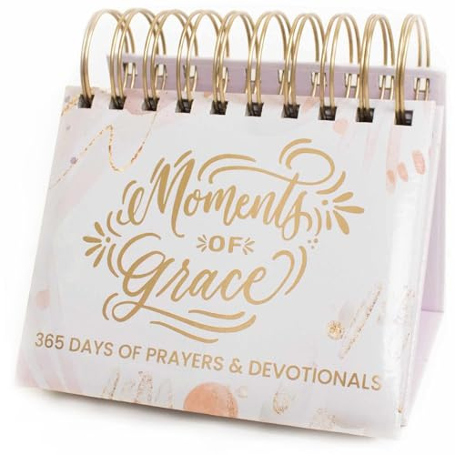 bloom daily planners x Writefully His Undated Perpetual Desk Easel - Christian Inspirational Standing Desktop Flip Calendar - Page a Day - (5.25 x 5.5) - Moments of Grace