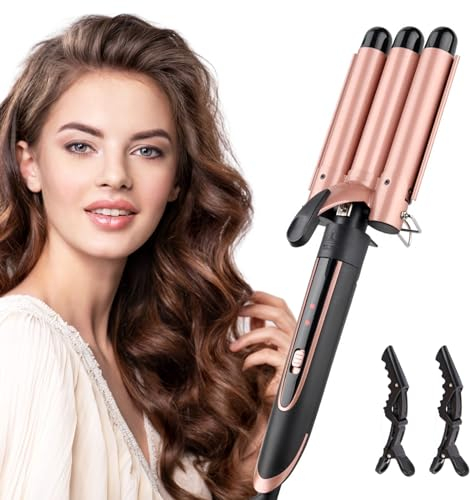 Rizador de Pelo Profesional 3 Tubo, Pinzas Rizadoras 3 Barriles con 2 ajustes de temperatura, 25mm Fácil de Transportar y Extraíble Rizador Pelo para Ondas Pelo Cabello Largo Corto