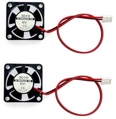 JZK Mini Ventilador de Refrigeración Silencioso DC 5V - 2 Unidades, 30x30x10mm, 2 Pines Con Cables 3010, Sin Escobillas en Miniatura Para Impresora 3D