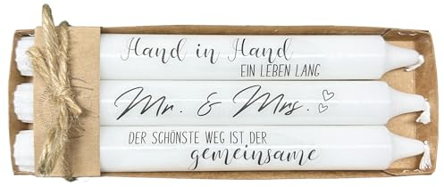 Hochzeits-Kerzenset 3er-Set - Stabkerzen mit Sprüchen Alles Liebe zur Hochzeit, verliebt, Ja ein kleines Wort, großes Glück - Perfekte Tischdeko & Geschenk zur Hochzeit (Mr.&Mrs.)
