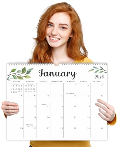 Wall Calendar 2026/27 UK, 2026 Calendar Family Planner a3, 18 Month 2026 Calendars Month to View, Family Calendars 2026 2027 from Jan 2026-Jun 2027 for Kitchen Home - Green