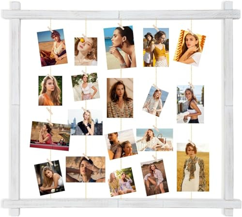 PHOENANCEE Cadre Photo En Bois Pour Plusieurs Photos, Cadre Photo Collage Pour Mur Avec Pinces, Support Photo Suspendu Pour DéCoration IntéRieure (Blanc Rustique)