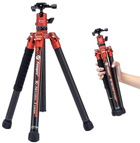 Fotopro 163 CM Treppiede Fotocamera in Fibra di Carbonio con Monopiede Sferico 360 1/4 Piastra di sgancio rapido Treppiede da Viaggio Leggero per Macchina Fotografica di Carico Massimo 12kg X Aircross