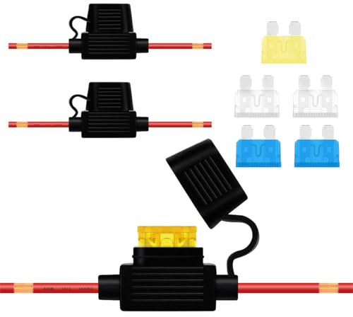 HuaLiSiJi Portafusibili in Linea, Portafusibili 12V Impermeabile 14AWG ATO Portafusibile Auto Cavo con 6pcs Fusibile a Lama 15A, 20A, 25A per Auto, Camion, Motocicletta (3pcs)