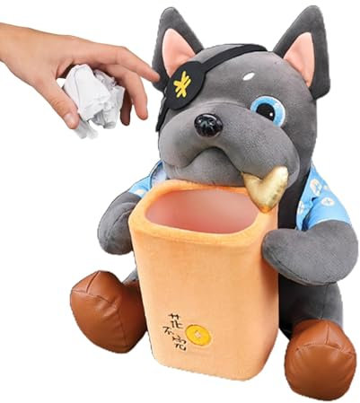 Zunishaone Cubo de basura de la caja de pañuelos de coche de perro de peluche 2 en 1 accesorio para coche | Caja de pañuelos y basura linda en de perro, ideal para mantener tu vehículo limpio