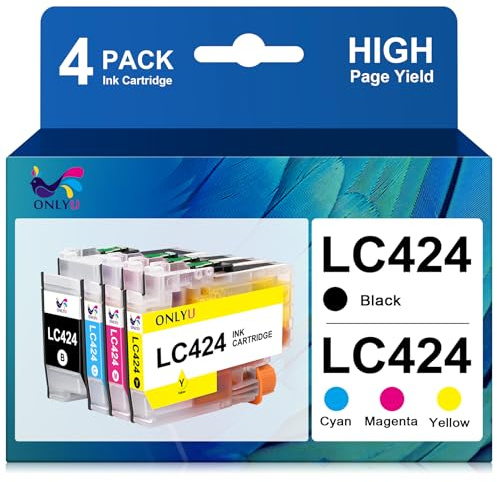ONLYU Cartuchos de Tinta LC424 Compatibles con Cartuchos Brother DCP-J1200W y Cartuchos de Tinta Brother LC424 para Impresora Brother DCP-J1200W DCP-J1200WE (1 Negro, 1 Cian, 1 Magenta, 1 Amarillo)
