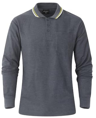 Men's Long Sleeve Polo Shirt, Classic Cotton & Polyster, Formal and Casual Top with Multiple Colours, Tipped Collar with Pocket, M-3XL 2400/03 (UK, Alpha, M, Regular, Regular, Charcoal)