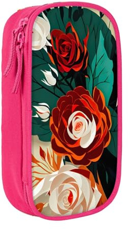 Lootpe Red Rose Floral Print Pencil Case,Storage Bag, Large Capacity Pencil Box, Portable Office Pen Bag With Zipper