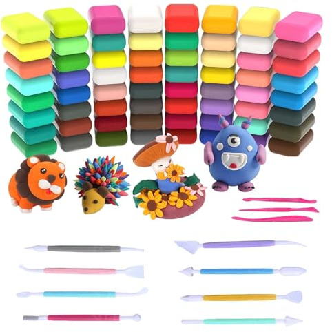 Adult Air Dry Clay – Ultra Light Magic Clay, Non-Toxic Modeling Clay & Dough, Air Dry Clay 75-Piece Set – 64 Colours Ultra-Light Modelling Clay with 11 Sculpting Tools – Non-Toxic Soft DIY Craft Kit