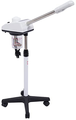 HUOMMGS Vaporizador facial de pie, 750 W, sauna facial móvil, limpiador de poros, vapor, spa con 4 ruedas, 750 ml, vaporizador cosmético, con boquilla giratoria de 180°, altura ajustable, vapor facial