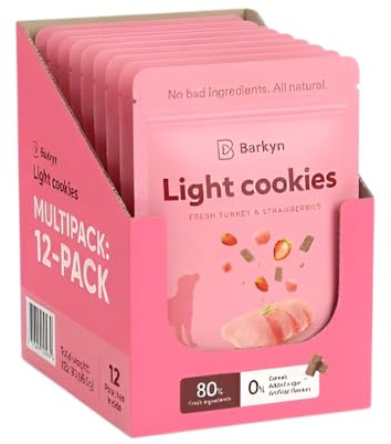 Barkyn Chuches para Perros, Solo 7 Kcal/Galleta, Pavo con Fresa 12x60g