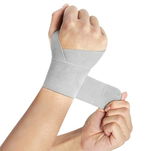 Beugo Handledsbandage gym, handledsbandage höger och vänster, ventilerande handbandage handled, svart handledsomslag för sport, gym, kontorsarbete och natt (grå, 1 stycken)