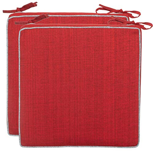 Brandsseller Set de 2 Cojines de asiento 40x40x4 cm – Cojine para silla repelente al Agua con Cintas de Sujeción aspecto de Lino – interior y exterior – Cocina,Terraza, Jardín – Rojo