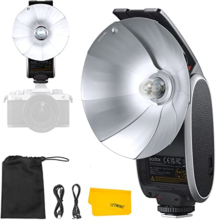 Godox Lux Senior Retro Kamera Blitzlicht Eingebaute Batterie Blitz mit Zusammenklappbarem Reflektor für Canon Fujifilm Nikon Olympus Sony Kameras