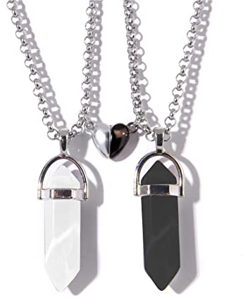 Ciondolo in pietra esagonale da 1 pezzo Collana con punto puzzle in acciaio inossidabile Collana personalizzata con ciondolo a forma di cuore con pietra preziosa al quarzo