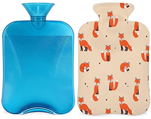 Niedliche Fuchs-Wärmflasche mit flauschigem Bezug, 2 l großes Fassungsvermögen, lustige Fuchsflasche für gemütliche Nächte, lindert Schmerzen, Rücken, Nacken und Schultern