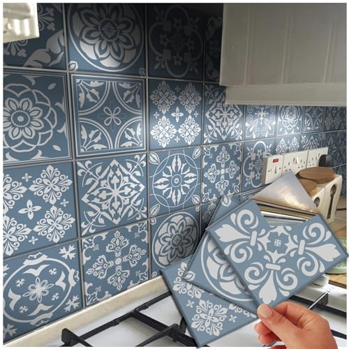 72 Tile Stickers Victorian Mosaic Transfers for Tile Kitchen Bathroom Stick On Wall Peel and Stick Tile Stickers Decals Transfers Duck Egg Blue