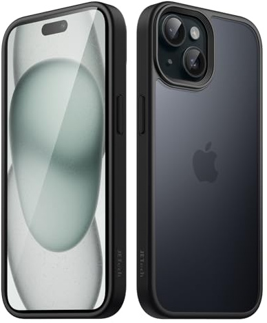 JETech Matte Case for iPhone 15 6.1-Inch, Shockproof Military Grade Drop Protection, Frosted Translucent Back Phone Cover, Anti-Fingerprint (Black)