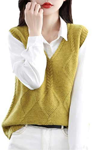 Ownwfeat Maglione Senza Maniche con Gilet in Maglia di Lana da Donna