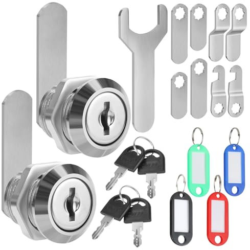 2 cerraduras para buzón, 16 mm, para armarios, armarios, taquillas, cerradura de palanca para buzones, con 4 llaves, 10 placas de cerradura y llave inglesa