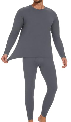 HIPOWER Thermal Underwear Mens Set Top Bottom Long Johns Warm Base layer Fleece Lined Set Vests Leegings Trousers for Cold Winter Wear and Skiing Running Workout Deep Grey
