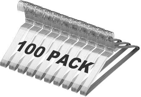 Jiang&Rong 100 Pack Metal Wire Hangers - 16 Inch Slim Space Saving Coat Hangers for Dry Cleaners & Home - 12 Gauge Ultra Thin Clothing Hangers, Bulk Pack (Silver, 100)