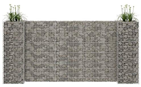 Xichuzi Jardinera de gaviones Forma de H, Huerto Urbano Terraza, Huerto En Casa, Tierra Huerto Urbano, Huerto Vertical, Mesa De Cultivo, Alambre de Acero 260x40x120 cm