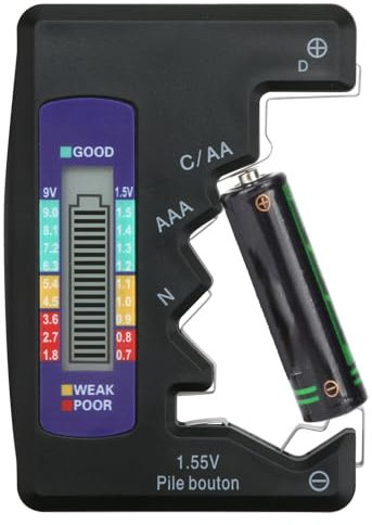 Universal Digital Battery Tester - Level Checker for AA AAA N C D 9V 1.55V Button Cell (No Battery Required to Operate) Black