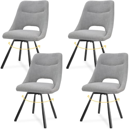 LEWE Esszimmerstühle drehbar 4er Set, Automatisch zurückkehrender Sitz, 180° Drehstuhl, Ergonomischer Polsterstuhl, armlos, Esszimmer Wohnzimmer Schlafzimmer, Kaschmir-Stoff - Grau