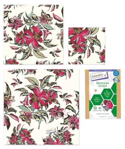 beeskin Juego de 3 paños de cera de abejas (flor victoriana)
