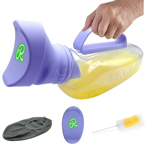 Portable Urinals for Women, 1200ml Nightglow Female Urinal with Upgraded Soft Rubber & Spill-Proof Lid – Large Capacity Pee Bottle Bed Pan for Elderly, Hospital, Travel, and Bedside Use