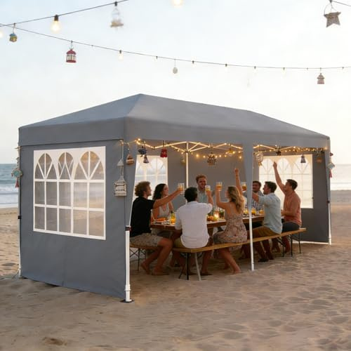 Aufun Pavillon Faltbar 3x6m, Partyzelt Faltpavillon Wasserdicht Sonnenschutz Stabil mit 6 Seitenteilen & Dach aus Oxford, Camping Pavillon Gartenzelt für Party, Festival, Hochzeit, Grau