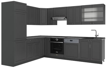Vicco Cucina angolare completa Fame-Line, Landhaus antrazit-oro, 287 x 46 cm senza piano di lavoro