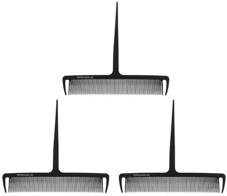 HAMPPLIES 3 Piezas Peine Profesional para Peluquería con Mango Largo, Plástico Negro, Adecuado para Mechas y Peinados en Casa o Salón de Belleza