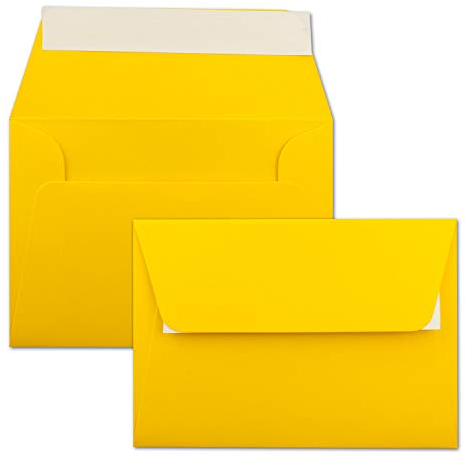 200x Briefumschläge Honig-Gelb DIN C6 Format 11,4 x 16,2 cm - Haftklebung - Kuverts ohne Fenster - Weihnachten, Grußkarten & Einladungen - Für A6 & A4 Papier