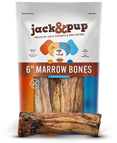 Jack&Pup Marrow Bones for Dogs (3 Pack), 6 Marrow BoneLong Lasting Dog Bones for Large Dogs, Natural Beef Bone