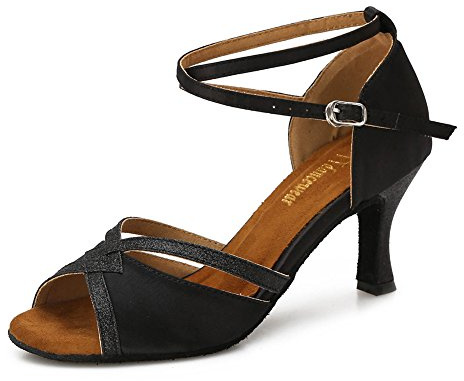 TTdancewear Women Ballroom Dance Shoes Latin Salsa Bachata Performance Sparkly Dance Dancing Shoes 9.5- Black 2.5inch