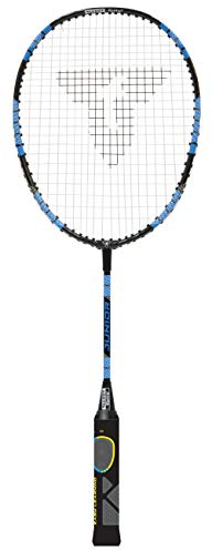 Talbot Torro Lern-Badmintonschläger ELI Junior, verkürzte Länge 58 cm, Lerngriff, Tropfenkopf, ideal für Schulsport und Training, schwarz-gelb-blau, 419613