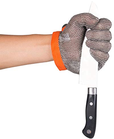 ThreeH Guantes resistentes al corte Guantes de malla de acero inoxidable Para carniceros, trabajo de restaurante, procesamiento de carne GL08 XL(1 pieza)