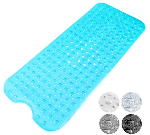 Bath Mat – Quality Long Non-Slip Bathmat with Strong Suction Cups – Safe Stylish and Durable Design for Bathroom Tub & Shower Runner Cover – Machine Washable, BPA, Latex Free & Non-Toxic (Blue)