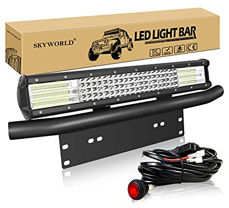 SKYWORLD 9D 50 cm 510W Barre Led avec 12V faisceau de câblage et 58 cm support plaque immatriculation, Rampe led bar 4x4 Longue Portée Barre Lumineuse pour Voiture Camion Hors Route
