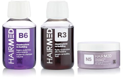 HAIRMED, Travel Kit Cheratina, Trattamento Ricostruzione per Capelli Fini, Fragili e Danneggiati, 300 ml