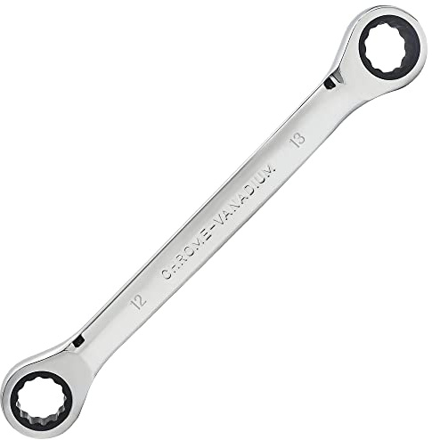 FOCMKEAS Double Box End Ratcheting Wrench 12mm x 13mm Metric 72 Teeth 12 Point Ratchet Gear Spanner Tools, Heat-Treated CR-V