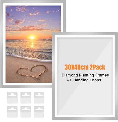 GHHKUD 2er Set Diamant Painting Bilderrahmen, Diamond Painting Rahmen, Magnetischer Rahmen für Diamant Painting Bilder 30x40cm Diamant Malerei Leinwand - Silber