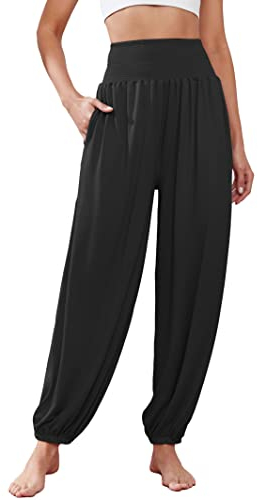 Famulily Damen Oversized Solid Yoga Pilates Hosen Trendy Harem Hosen mit Taschen Schwarz M
