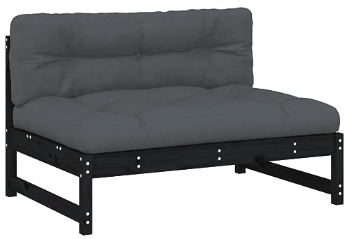 Tidyard Mellansoffa med kudde lounge soffa, massiv furu, trädgårdsmöbler, balkonglounge, terrasssoffa, trädgårdsset, loungemöbler, set, loungesoffa 120 x 84 x 70 cm (L x B x H), svart