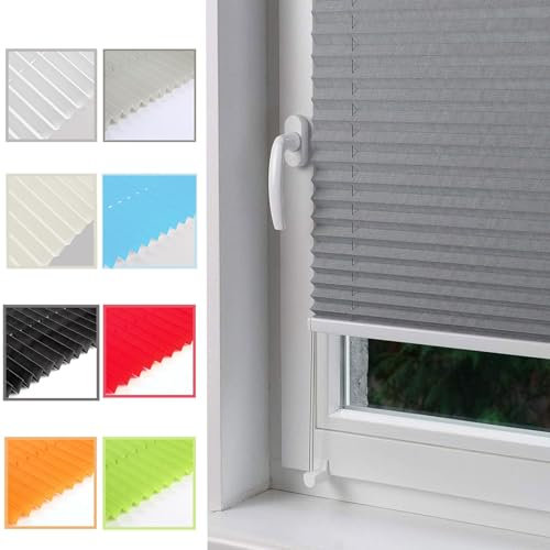 Plissee ohne Bohren Plisseerollo 30 x 70 cm Einfache Montage Blickdicht Verspannt Fensterollo, Klemmfix Rollo inkl.Klemmträger für Fenster, Hellgrau